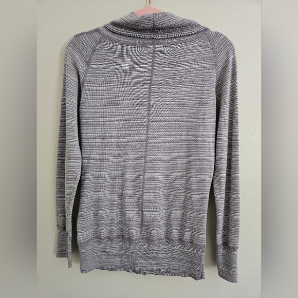 Akini Purple Grey Wool Blend Funnel Neck Drawstring Long Sleeve Sweater Size M - Picture 4 of 11